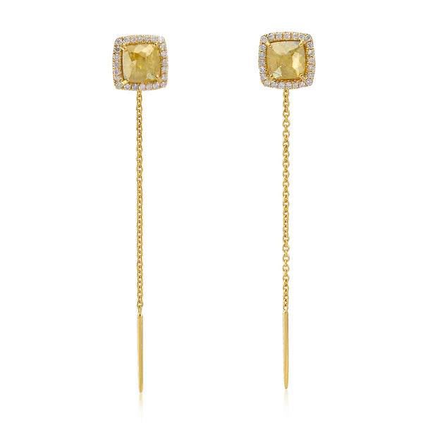 18k Yellow Gold 1.8ct Ice Diamond Ear Threads Dangle Fashion Jewelry Gift