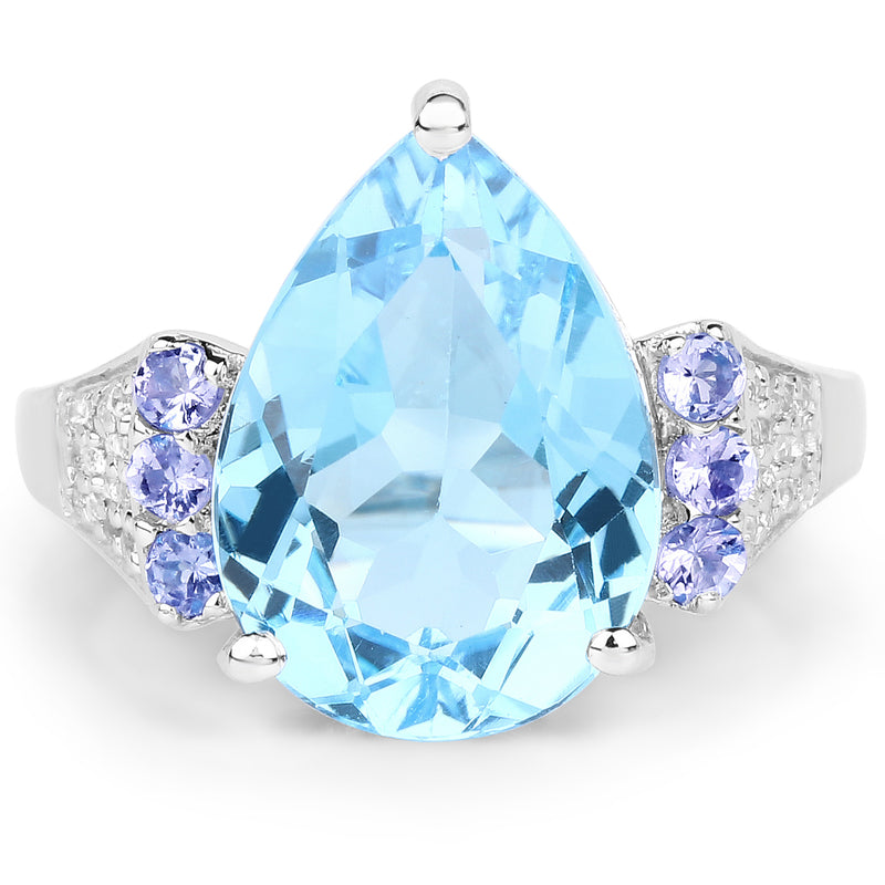 6.86 Carat Genuine Swiss Blue Topaz, Tanzanite & White Topaz .925 Sterling Silver Ring