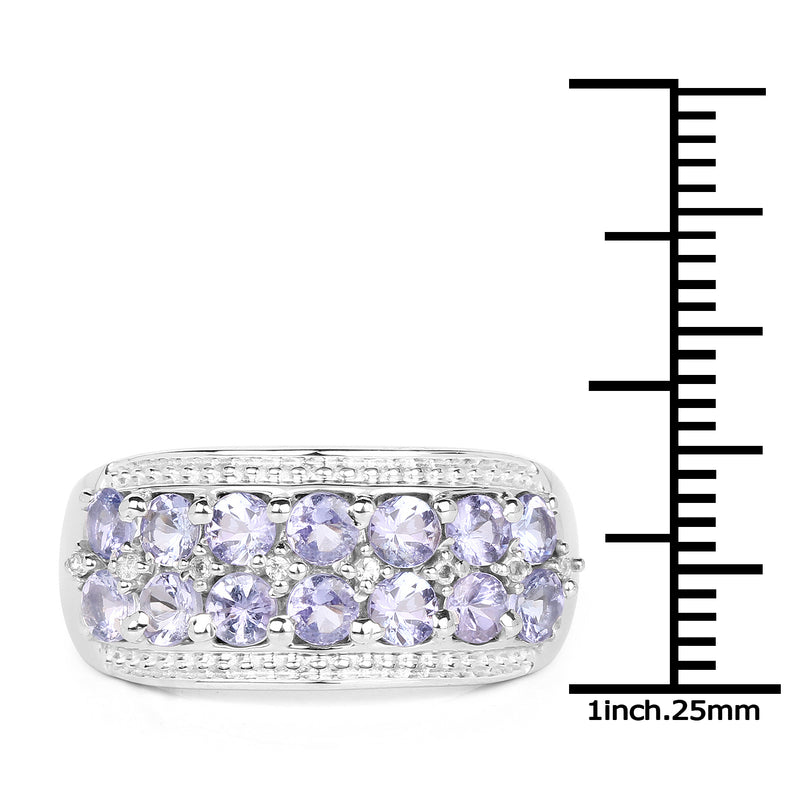 1.44 Carat Genuine Tanzanite & White Topaz .925 Sterling Silver Ring