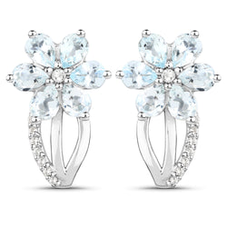 1.54 Carat Genuine Aquamarine and White Topaz .925 Sterling Silver Earrings