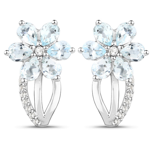 1.54 Carat Genuine Aquamarine and White Topaz .925 Sterling Silver Earrings