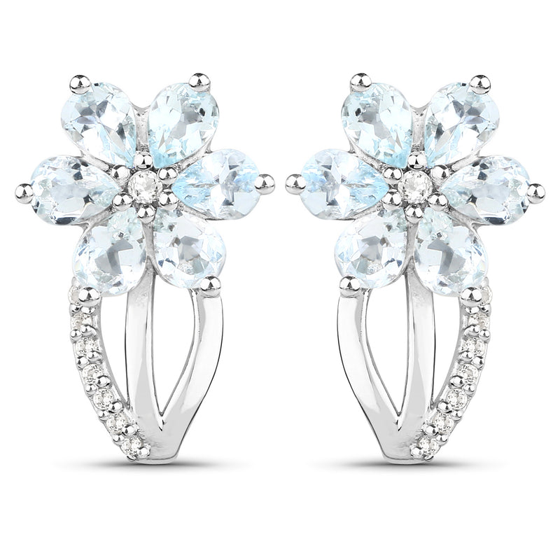 1.54 Carat Genuine Aquamarine and White Topaz .925 Sterling Silver Earrings