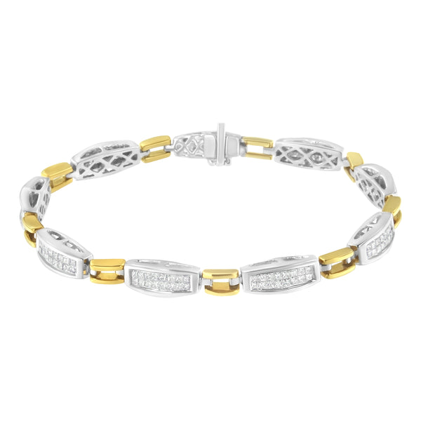 14K Yellow and White Gold 2.0 Cttw Princess Cut Diamond Tapered and Equal Sign Link Bracelet (G-H Color, SI1-SI2 Clarity) - 7"