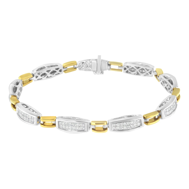 14K Yellow and White Gold 2.0 Cttw Princess Cut Diamond Tapered and Equal Sign Link Bracelet (G-H Color, SI1-SI2 Clarity) - 7"