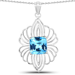 8.18 Carat Genuine Swiss Blue Topaz .925 Sterling Silver Pendant