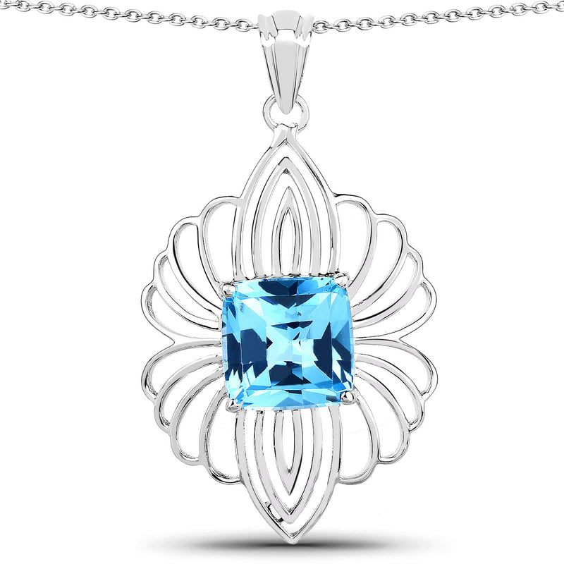 8.18 Carat Genuine Swiss Blue Topaz .925 Sterling Silver Pendant