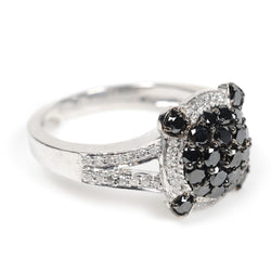 925 Sterling Silver Black & White Diamond Pave Engagement Ring Jewelry For Women