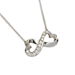 Tiffany Double Rubbing Heart Diamond Necklace K18WG 750 White Gold Womens Jewelry