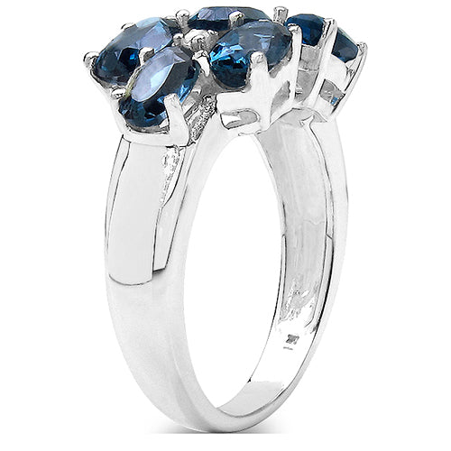 4.58 Carat Genuine London Blue Topaz & White Diamond .925 Sterling Silver Ring