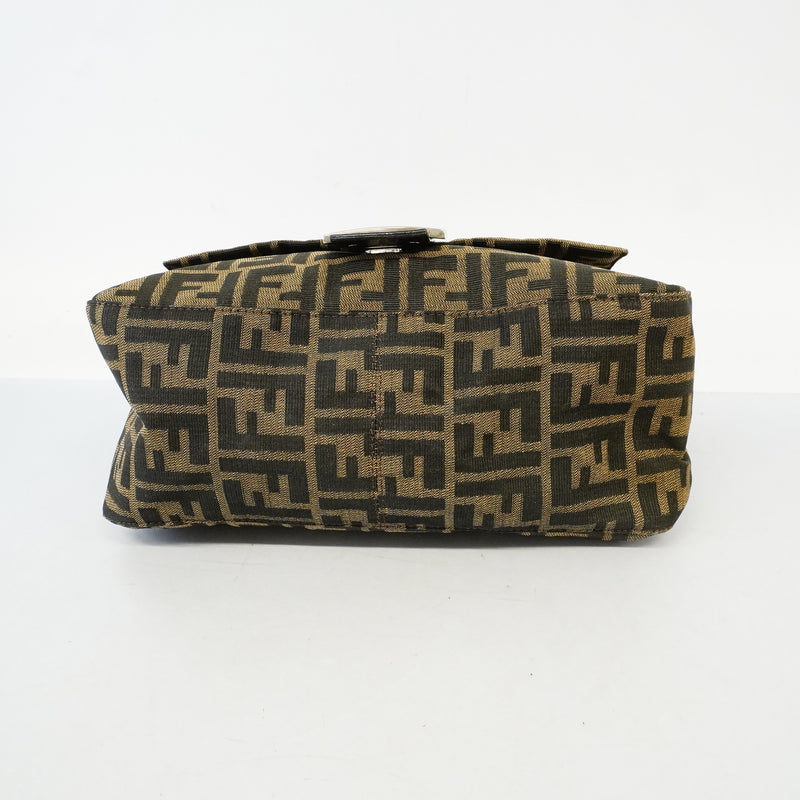 Auth Fendi Zucca Mamma Bucket Womens Canvas Handbag Brown