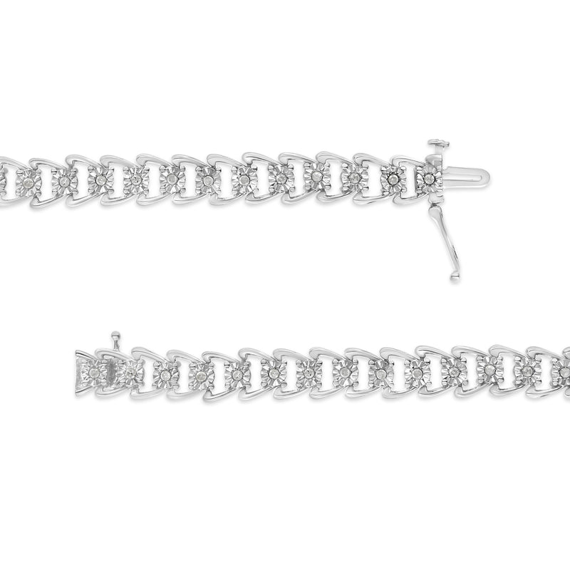 .925 Sterling Silver 1/2 Cttw Diamond Miracle-Set Double Swoosh Wave Style 7" Tennis Bracelet (I-J Color I3 Clarity)