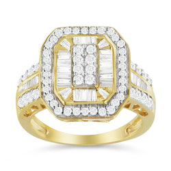 10K Yellow Gold over .925 Sterling Silver Diamond Square Cocktail Ring (1.15 Cttw, I-J Color, I2-I3 Clarity) - Size 6