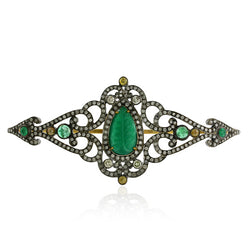 18k Gold Emerald 925 Sterling Silver Diamond Carved Palm Bracelet Gift Jewelry
