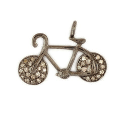 Cute Miniature Bicycle Charm 0.25 ct Diamond .925 Sterling Silver Jewelry