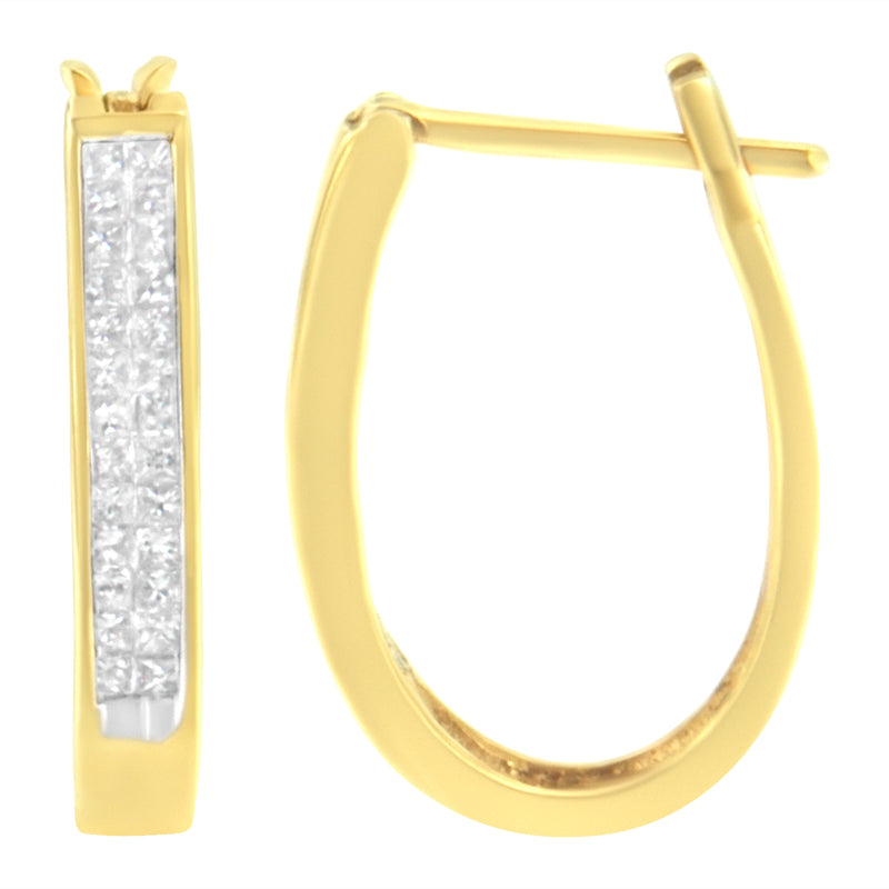 10K Yellow Gold 1/2 Cttw Invisible Set Princess-cut Diamond Hoop Earrings (H-I Color, SI2-I1 Clarity)