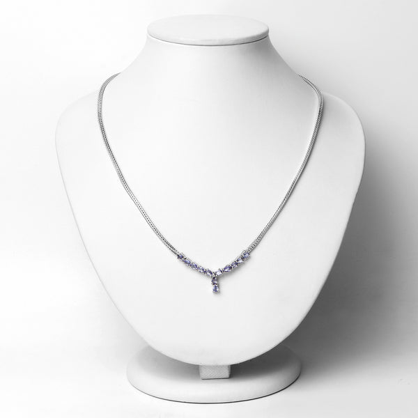 1.69 Carat Genuine Tanzanite and White Diamond .925 Sterling Silver Necklace