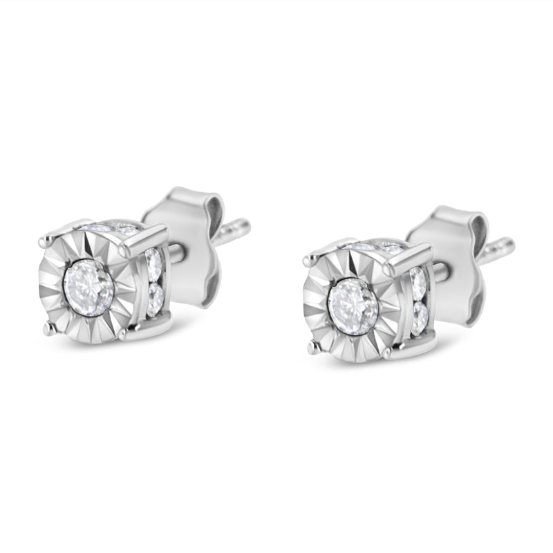 1/2 Cttw Miracle Set Diamond Stud Earring (J-K Color, I2-I3 Clarity) - Choice of Metal Type (Sterling Silver)