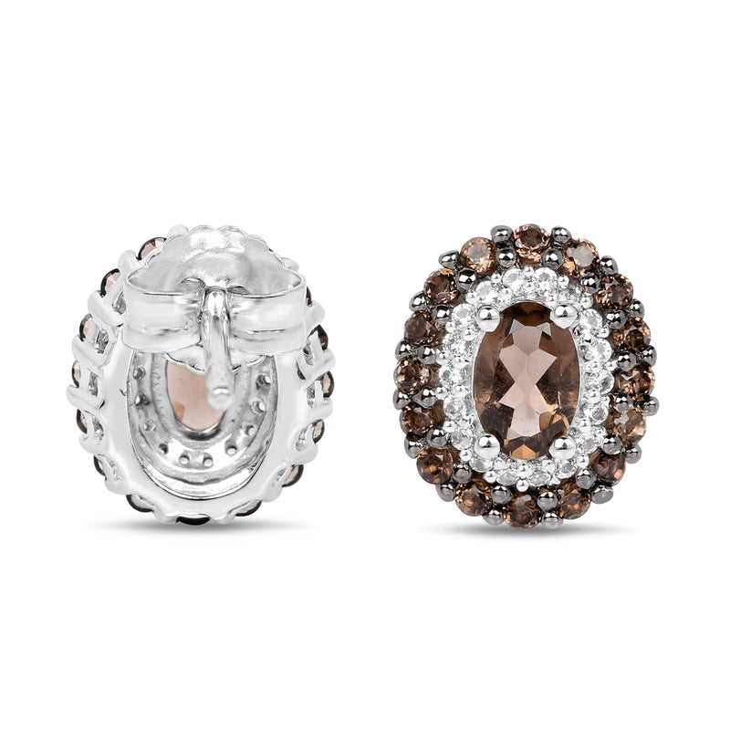 1.54 Carat Genuine Smoky Quartz and White Topaz .925 Sterling Silver Earrings