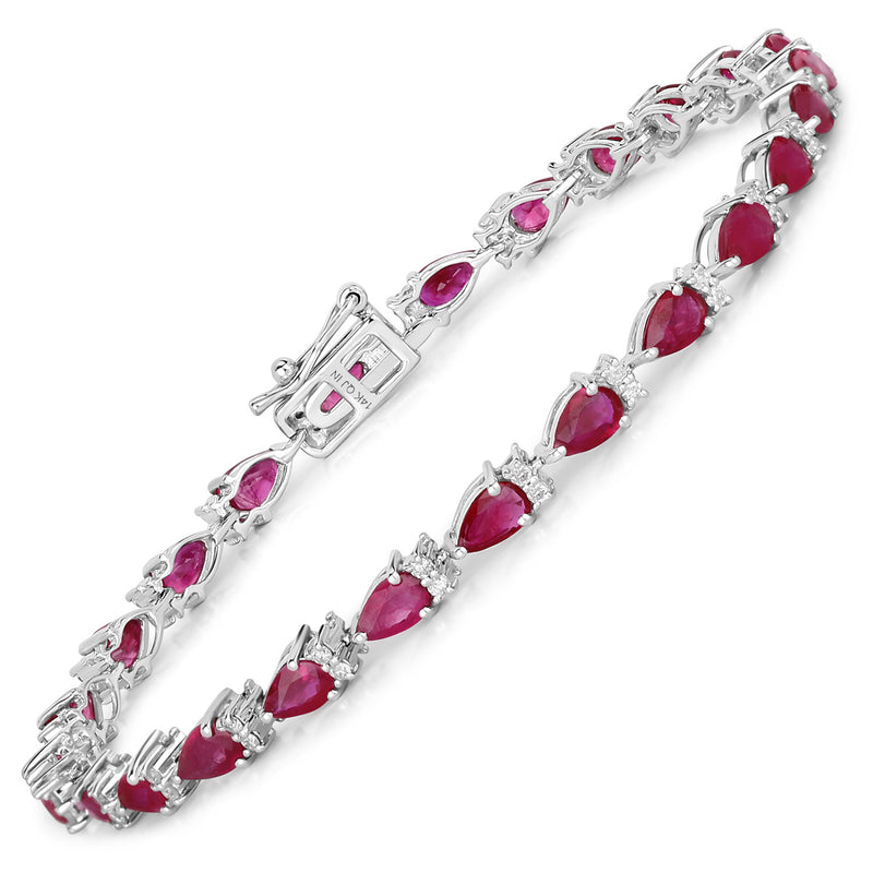 6.65 Carat Genuine Ruby and White Diamond 14K White Gold Bracelet