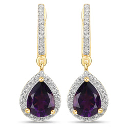 18K Yellow Gold Plated 2.29 Carat Genuine Amethyst and White Topaz .925 Sterling Silver Earrings