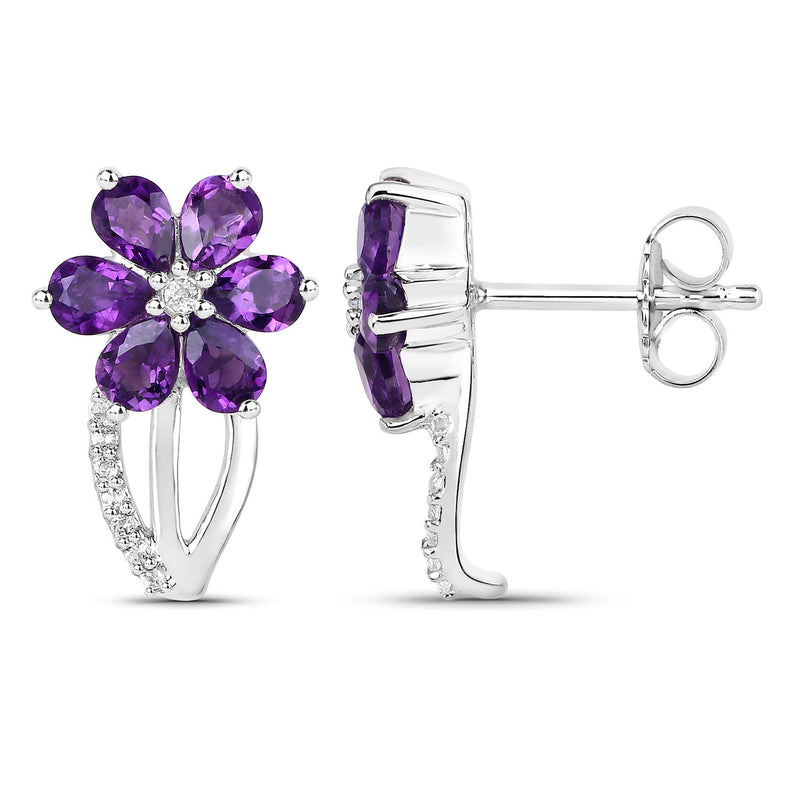 1.90 Carat Genuine Amethyst and White Topaz .925 Sterling Silver Earrings