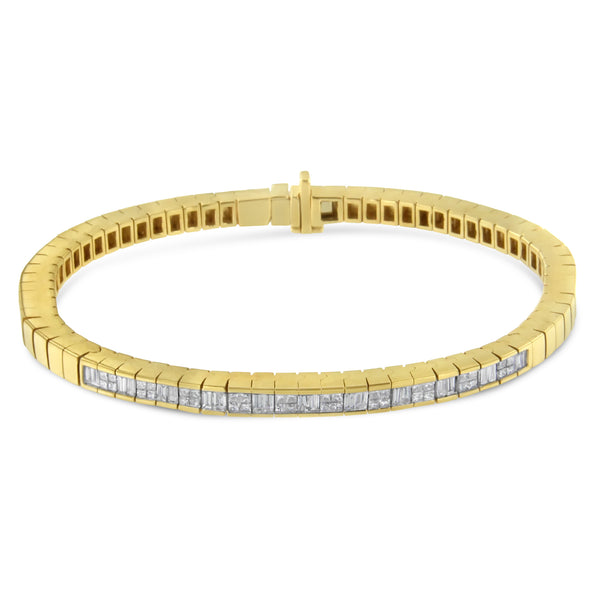 14K Yellow Gold 1-1/10 Cttw Princess & Baguette Cut Diamond 7" Alternating Stone Eternity Tennis Bracelet (G-H Color, VS1-VS2 Clarity)