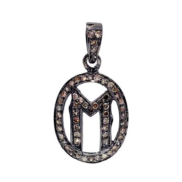 0.39ct Pave Diamond Sterling Silver Initial M Style Charm Pendant Jewelry