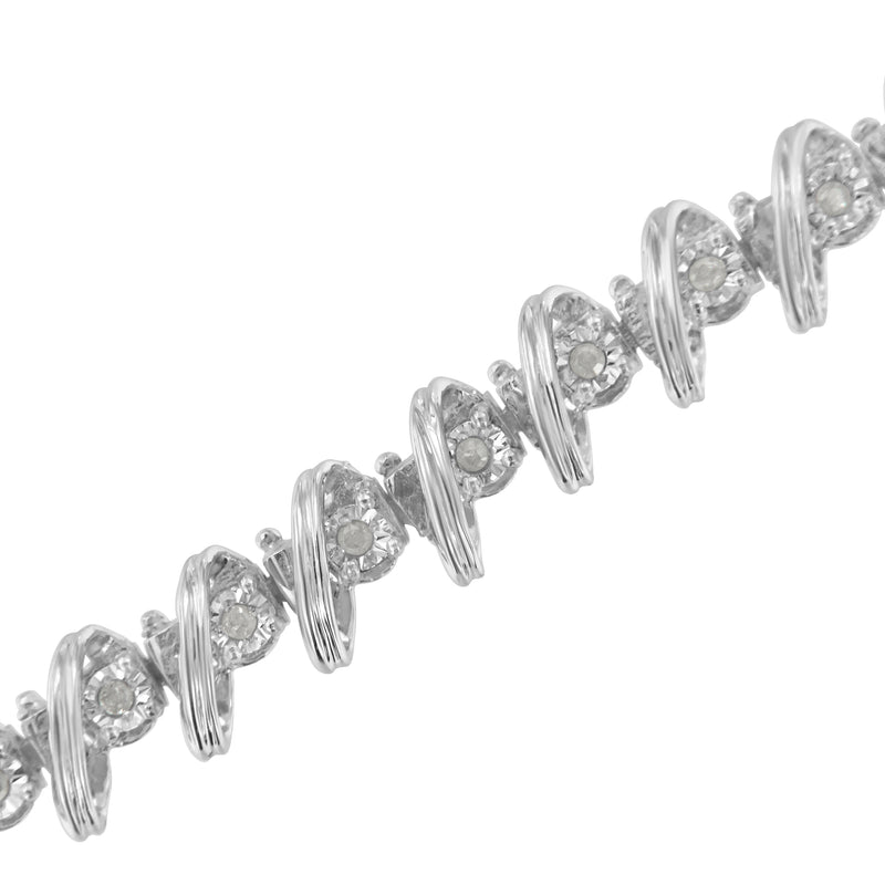 .925 Sterling Silver 1/4 cttw Miracle Set Diamond S Curve Link Bracelet (I-J Color, I3 Clarity) -7"