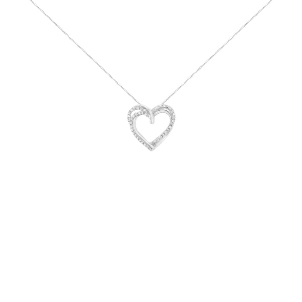 .925 Sterling Silver 1/4 cttw Prong Set Round-Cut Diamond Woven Double Heart 18" Pendant Necklace (I-J Color, I2-I3 Clarity)