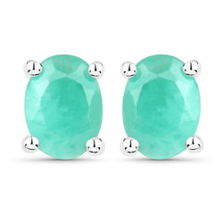 1.10 Carat Genuine Emerald .925 Sterling Silver Earrings