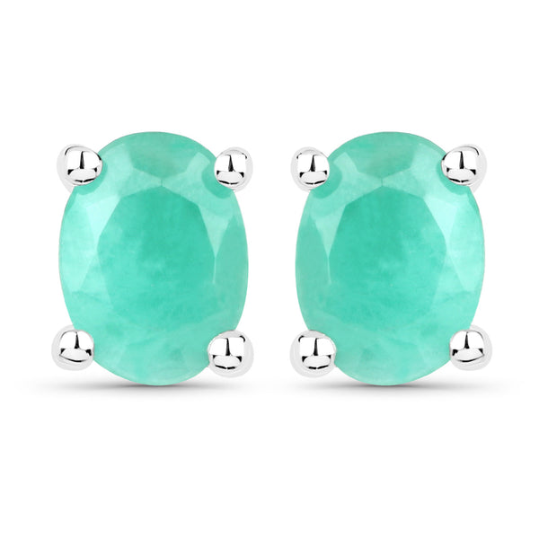 1.10 Carat Genuine Emerald .925 Sterling Silver Earrings