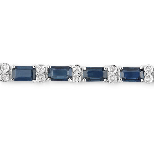 9.57 Carat Genuine Blue Sapphire and White Diamond 14K White Gold Bracelet