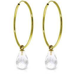 4.5 Carat 14K Solid Yellow Gold Hoop Earrings Natural White Topaz