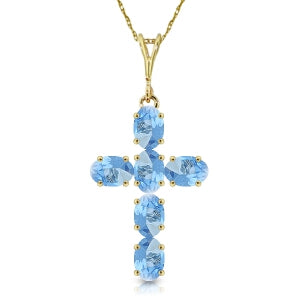 1.5 Carat 14K Solid Yellow Gold Cross Necklace Natural Blue Topaz