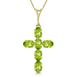 1.5 Carat 14K Solid Yellow Gold Cross Necklace Natural Peridot