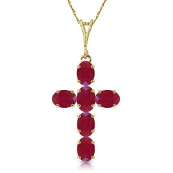 1.5 Carat 14K Solid Yellow Gold Cross Necklace Natural Ruby