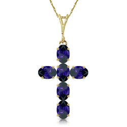 1.5 Carat 14K Solid Yellow Gold Cross Necklace Natural Sapphire