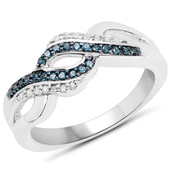 0.19 Carat Genuine Blue Diamond and White Diamond .925 Sterling Silver Ring