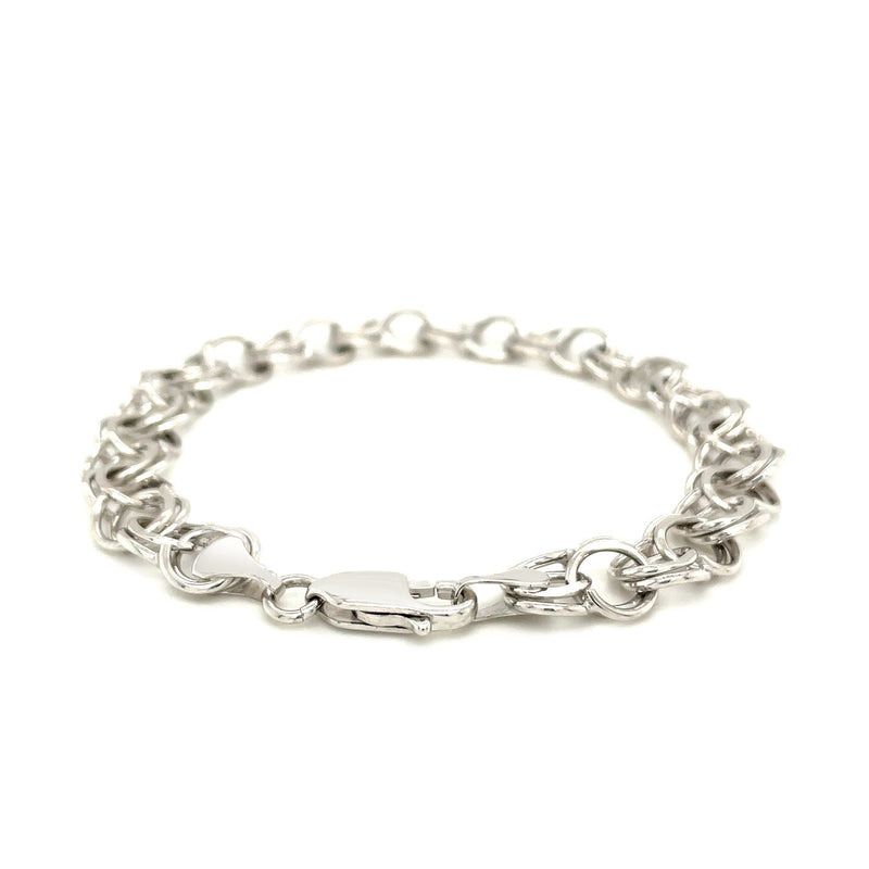 9.0 mm 14k White Gold Solid Double Link Charm Bracelet