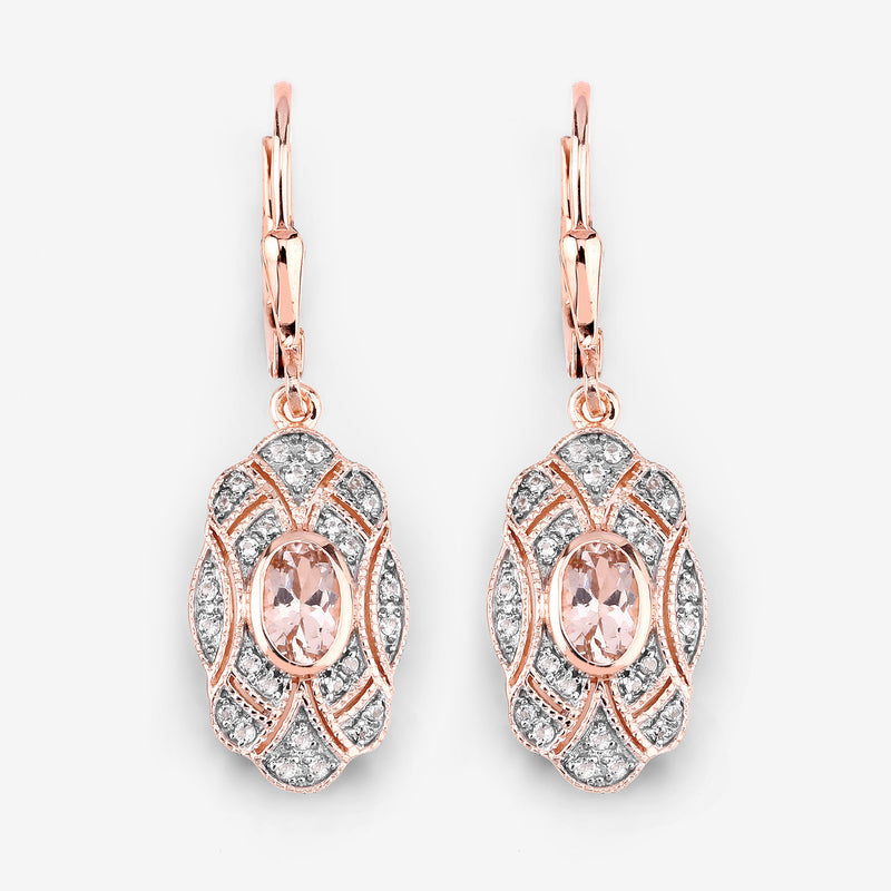 1.04 Carat Genuine Morganite and White Topaz .925 Sterling Silver Earrings