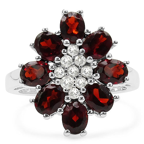 3.92 Carat Genuine Garnet and White Topaz .925 Sterling Silver Ring