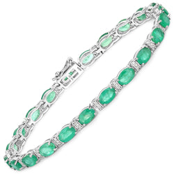 9.94 Carat Genuine Zambian Emerald and White Diamond 14K White Gold Bracelet