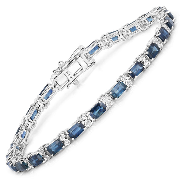 9.57 Carat Genuine Blue Sapphire and White Diamond 14K White Gold Bracelet