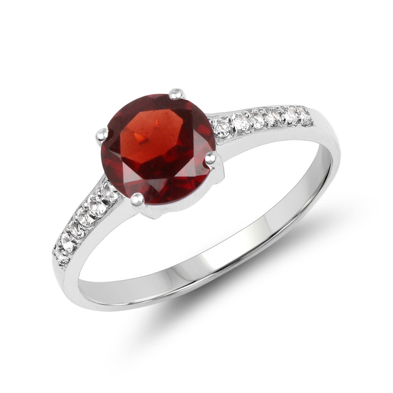 1.66 Carat Genuine Garnet & White Topaz .925 Sterling Silver Ring