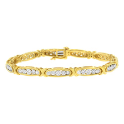 10K Yellow Gold Plated .925 Sterling Silver 1/4 cttw Channel Set Round Diamond X Link Bracelet (I-J Color, I2-I3 Clarity) - Size 7.25"