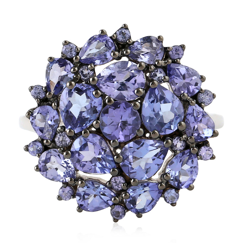 Ntural Tanzanite Cluster Ring Sterling Silver Jewelry