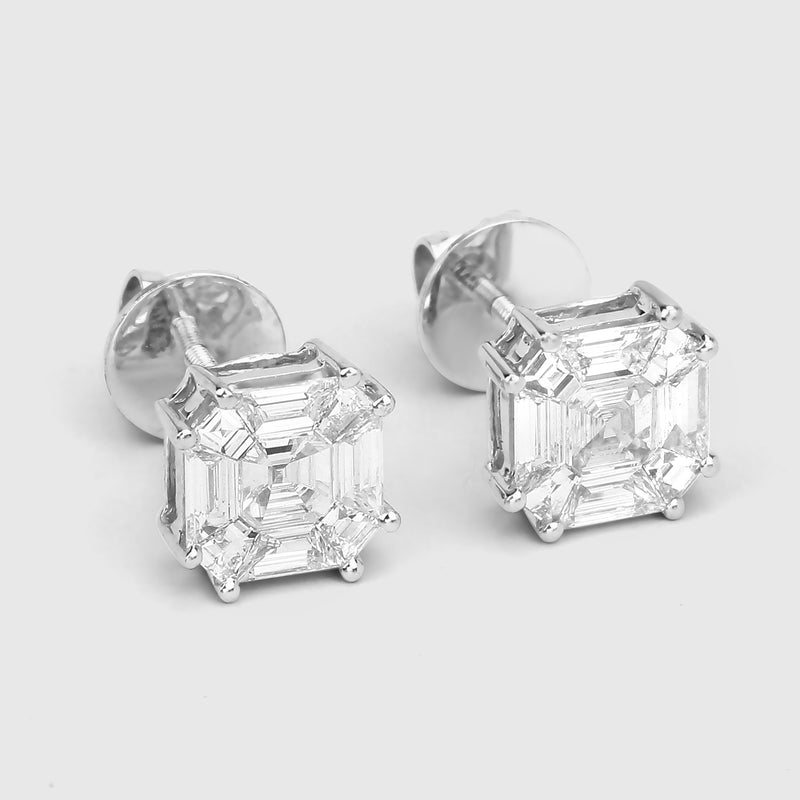 1.08 Carat Genuine White Diamond 18K White Gold Earrings (G-H Color, VVS-VS Clarity)