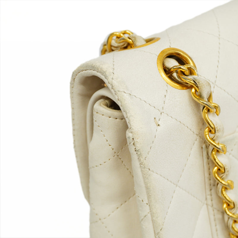 Auth Chanel Shoulder Bag Matrasse W Flap W Chain Lambskin Ivory Gold Metal