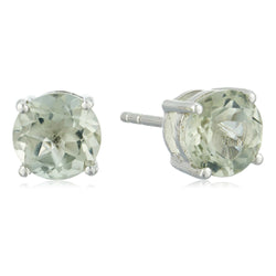 925 Sterling Silver Women  Stud Earring Green Amethyst Round
