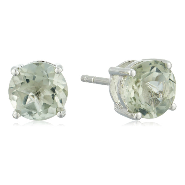 925 Sterling Silver Women  Stud Earring Green Amethyst Round